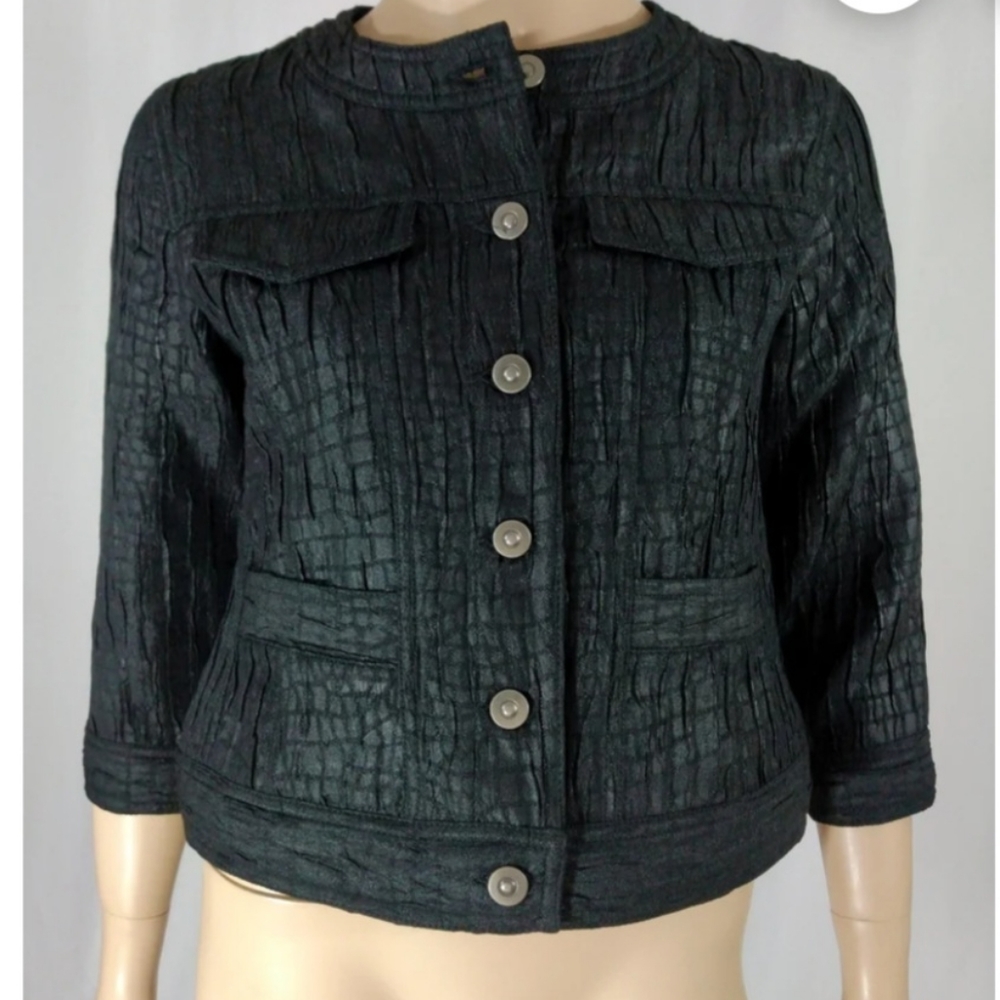 Ruby Rd. Black Textured Button Front Jacket Size … - image 3